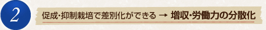 2　促成・抑制栽培で差別化ができる→増収・労働力の分散化